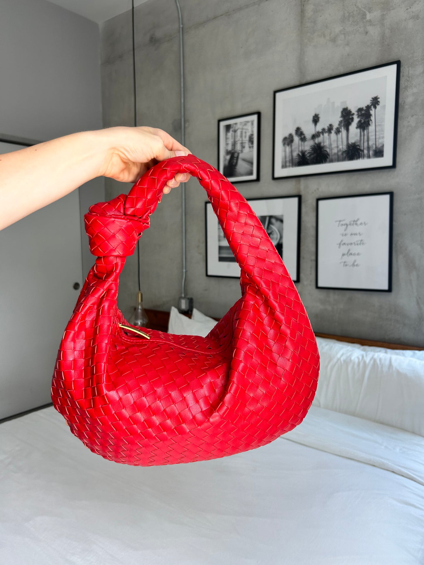 Woven Design Bag Knot Detail Braided Clutch