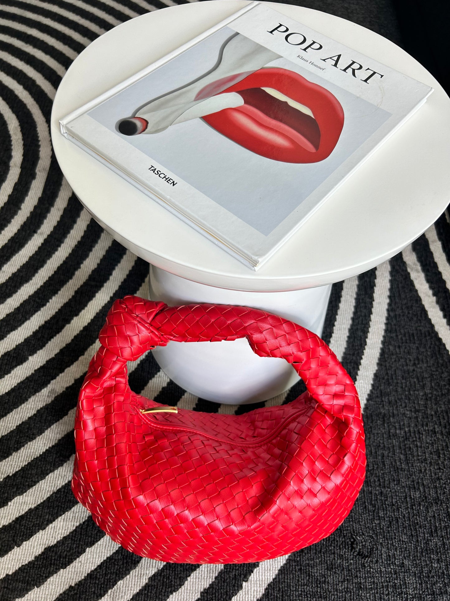 Woven Design Bag Knot Detail Braided Clutch