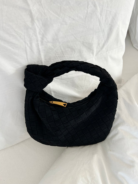 Stylish Hobo Clutch for Women Luxury Handbag Vegan Leather Suede Top Handle Party Clutch Woven Knot Dumpling Purse Birthday Gift for Her pattybofficial trendy handbags gewebte tasche luxury geflochtene tasche braided knot bag in black suede designer