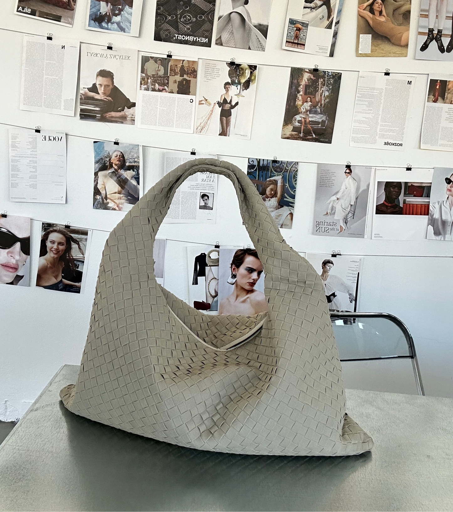 Soft Leather Slouchy Braid Tote Bag