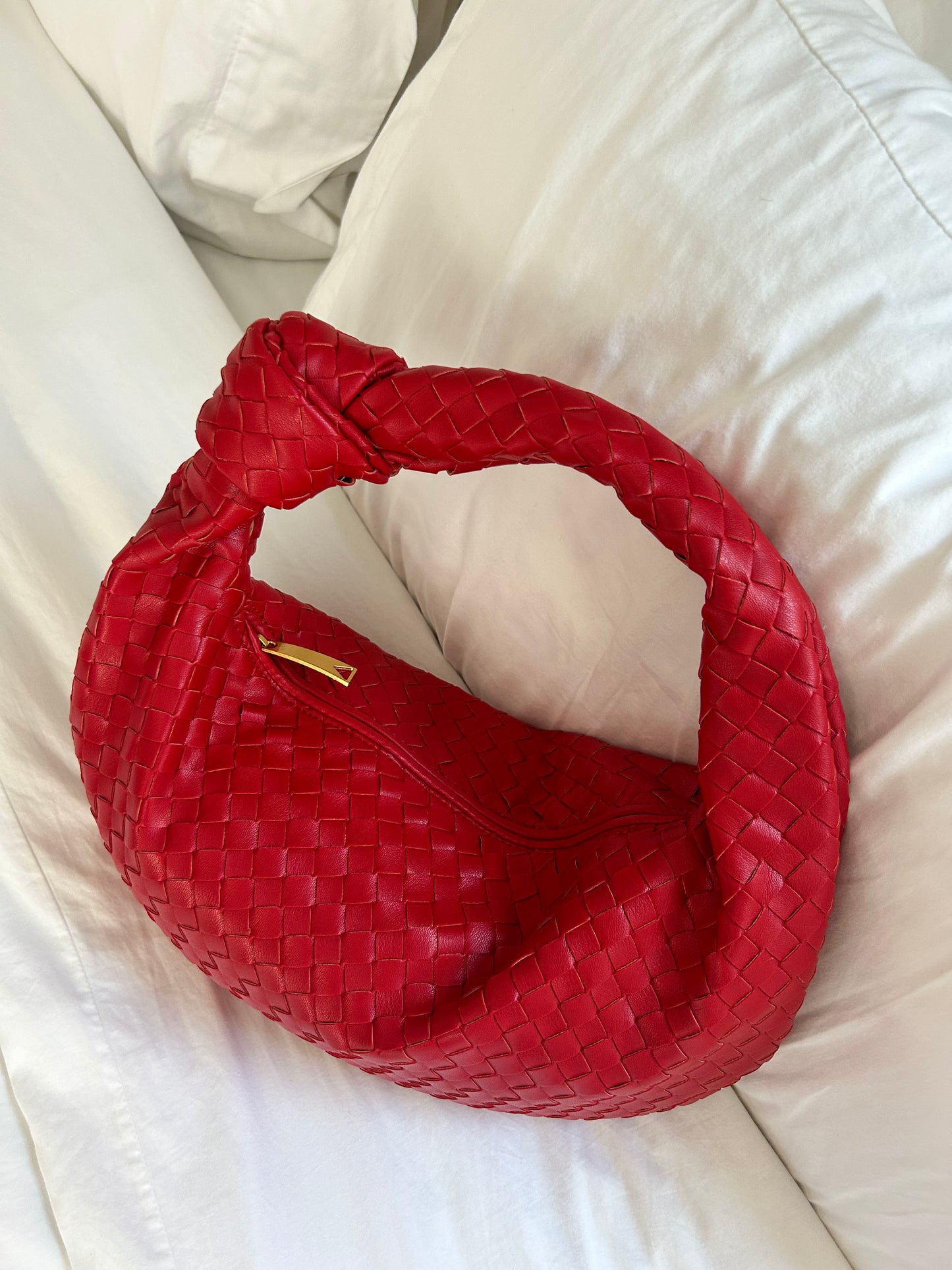 Woven Design Bag Knot Detail Braided Clutch