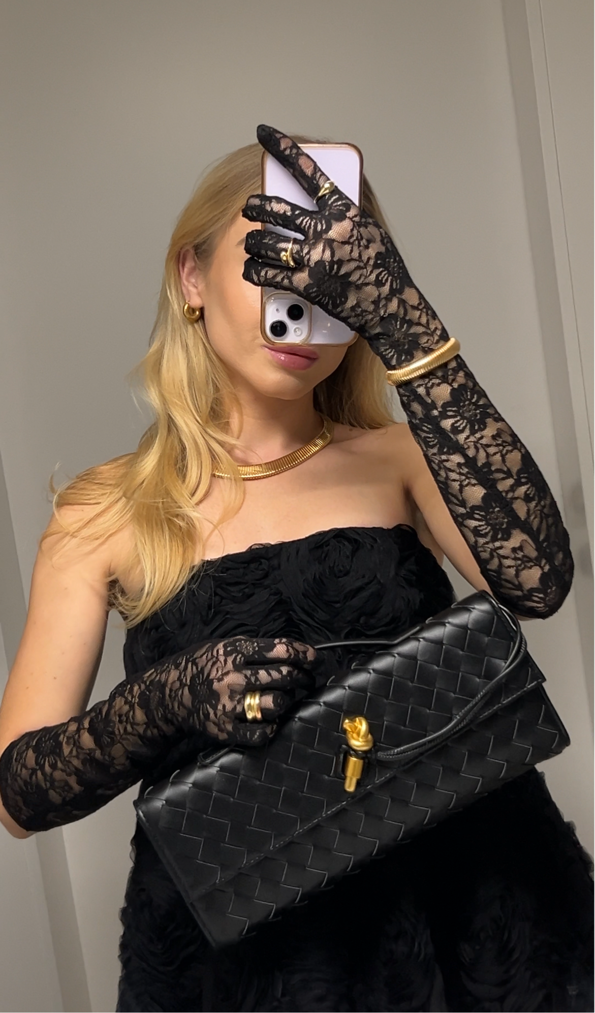 High-end Black Woven Clutch with Gold Pin Detail Braided Evening Bag
