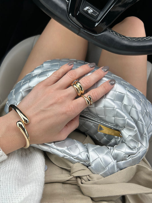 90s Inspired Woven Disco Clutch with Metallic Shimmer Party Girl Interwoven Small Size Clutch from Soft Vegan Leather Purse for Club Nights