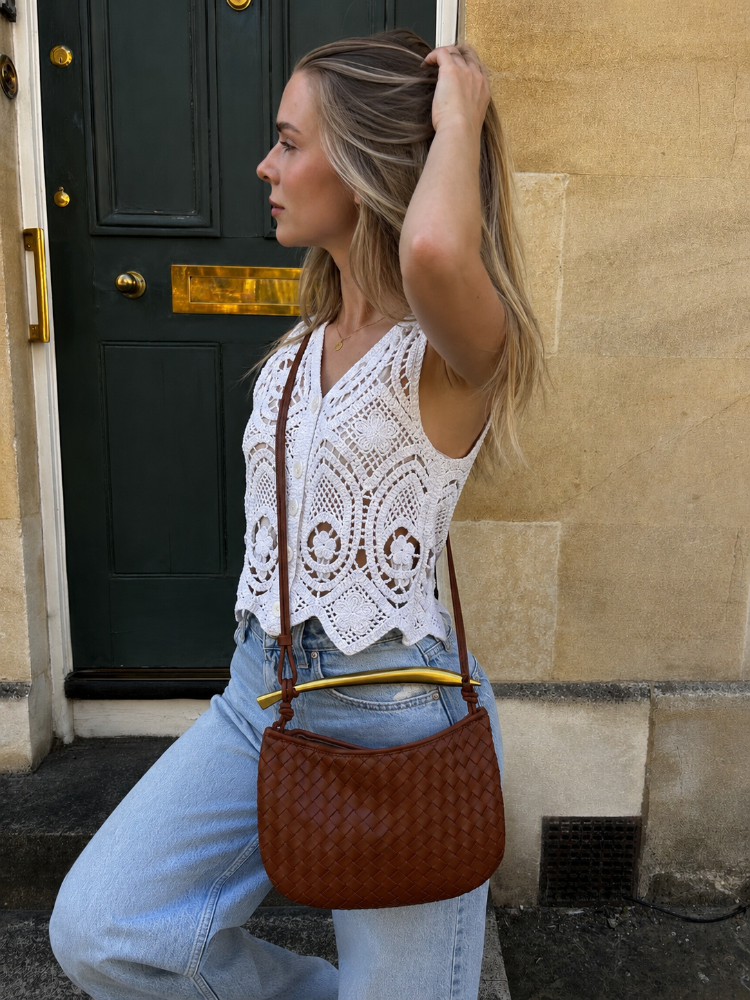 Brown Woven Crossbody Bag | Women's Designer-Inspired Vegan Leather Shoulder Bag | Everyday Luxury Handbag