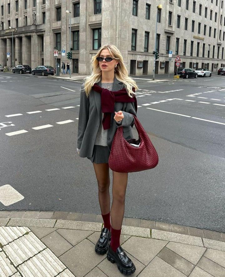 Sophisticated Burgundy Woven Purse for Everyday Wear