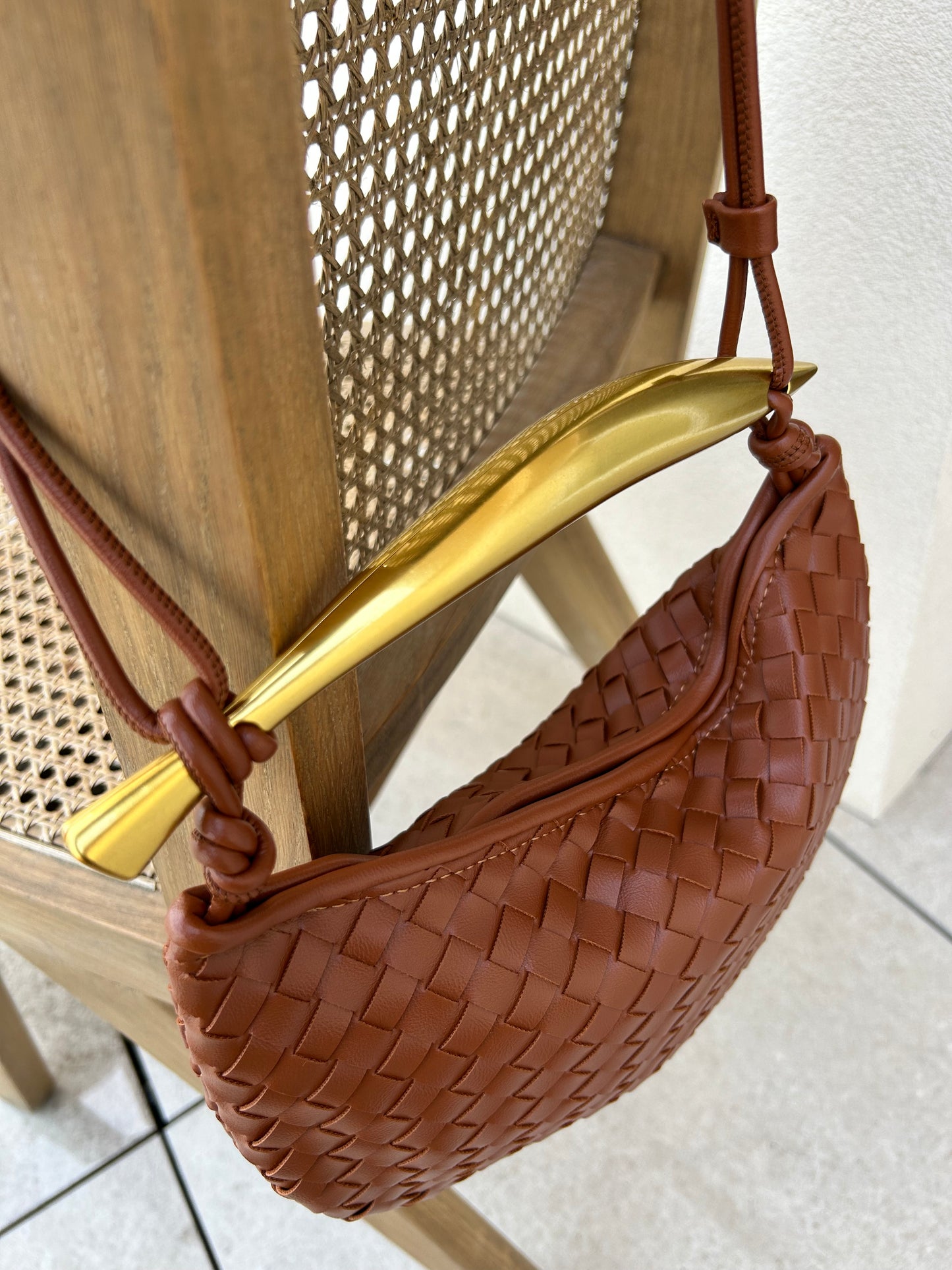 Brown Woven Crossbody Bag | Women's Vegan Leather Shoulder Handbag
