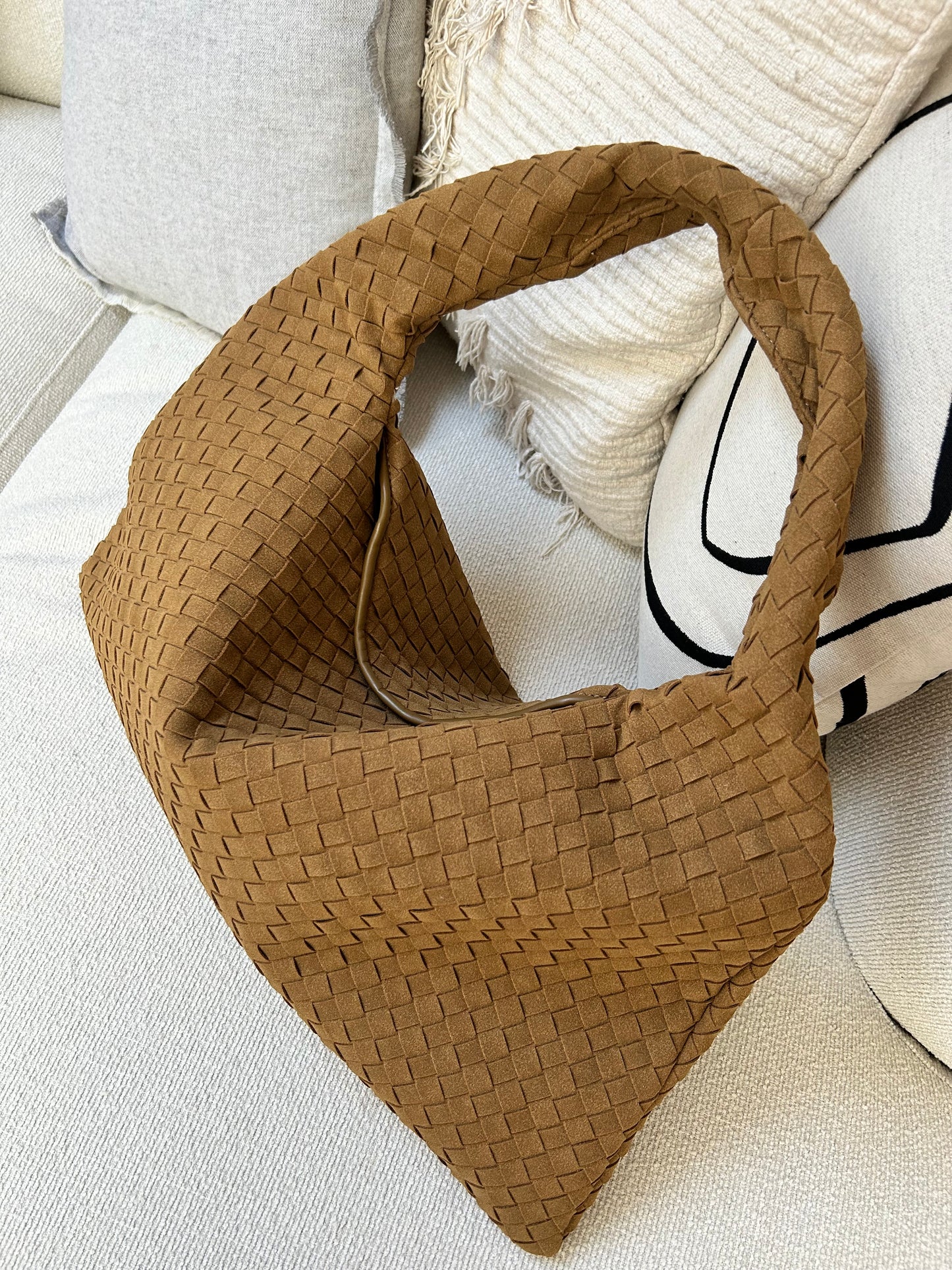 Caramel vegan leather tote bag for work and everyday carry