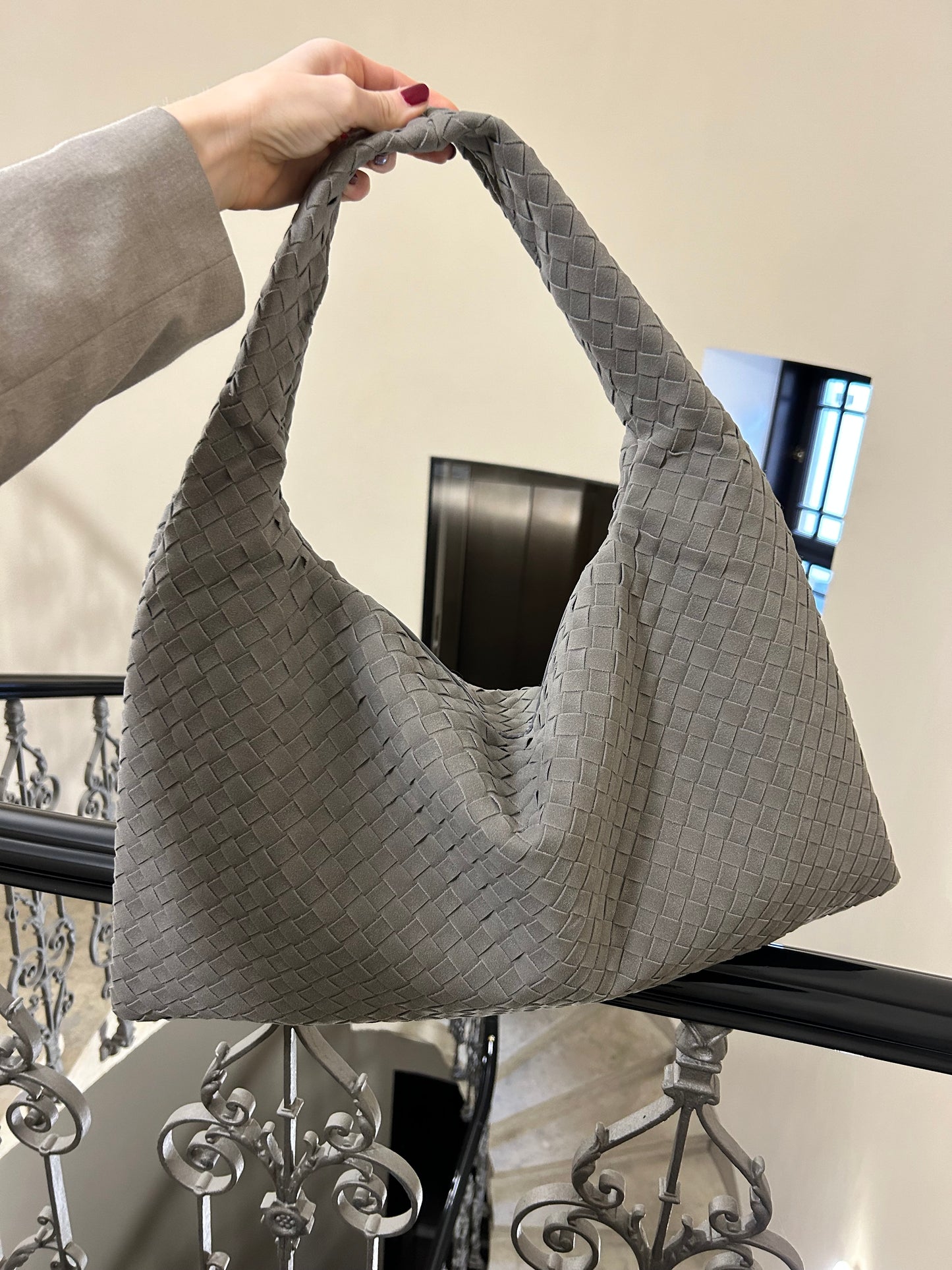 luxury grey hobo shoulder bag for women trendy large purse for travel, woven style ideal weekend bag in interwoven style is stylish braided bag inspired by luxury designer and ideal for everyday wear, thoughtful gift for wife by pattyb official brand