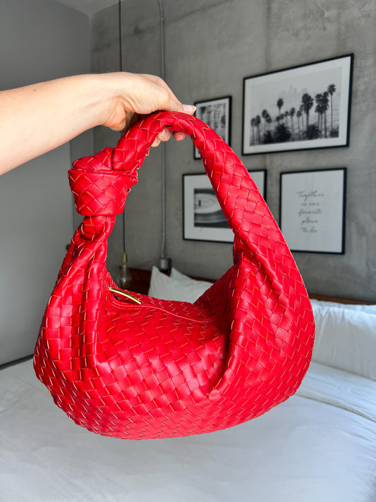 Red Woven Hobo Bag | Statement Summer Shoulder Bag