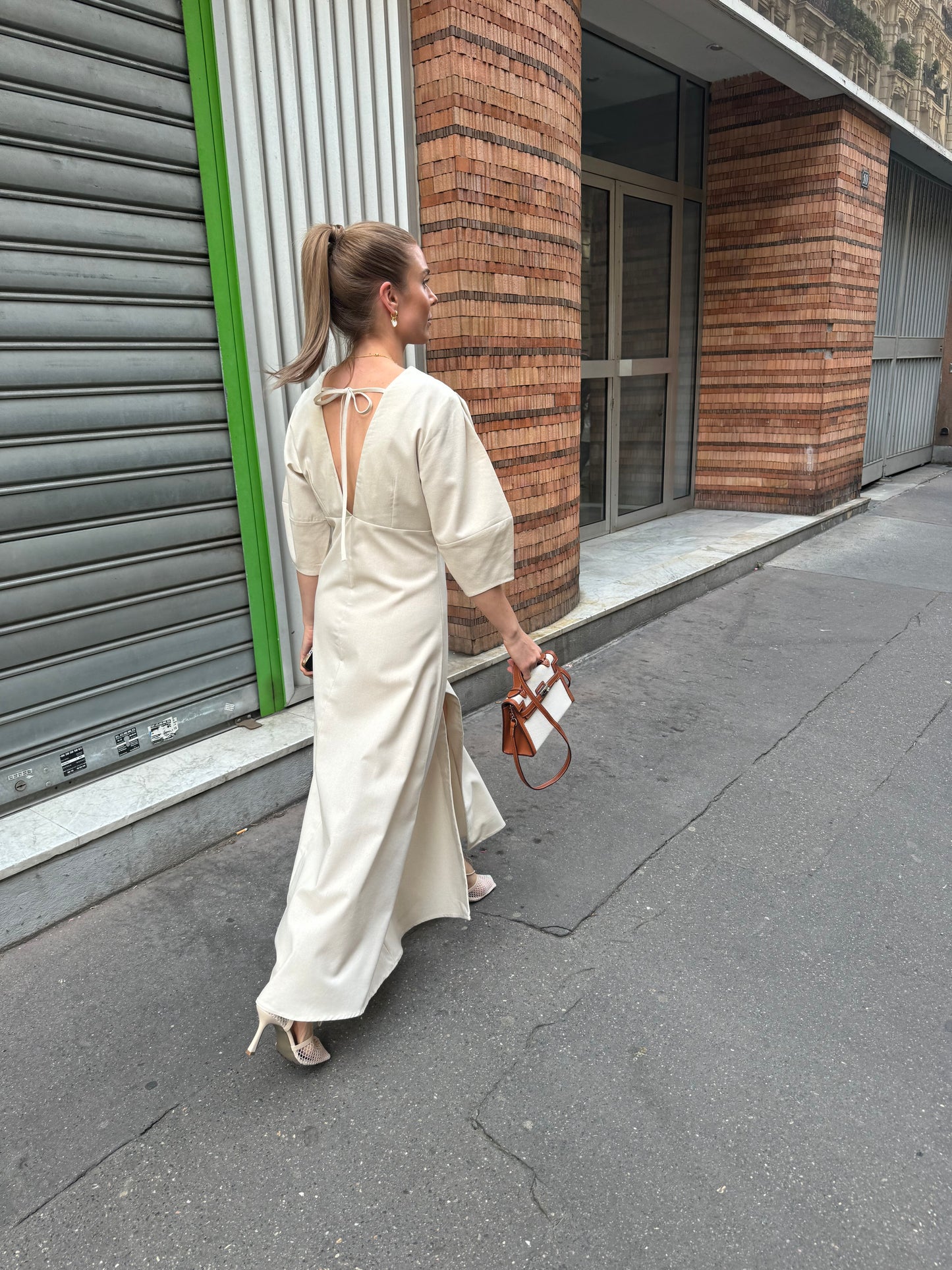 Quiet luxury midi dress with elegant minimalist silhouette
