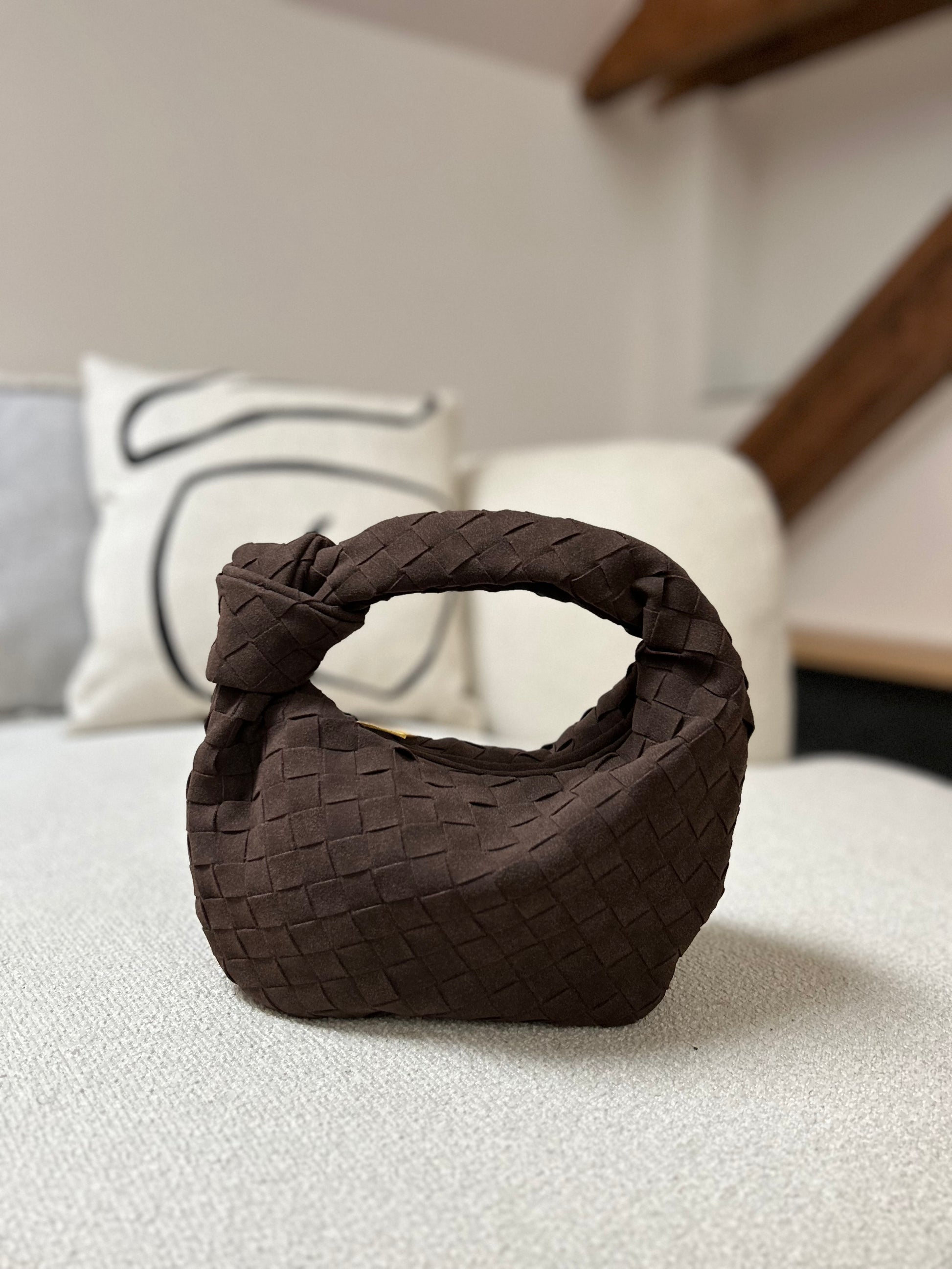 Soft vegan suede teddy clutch bag in chocolate brown