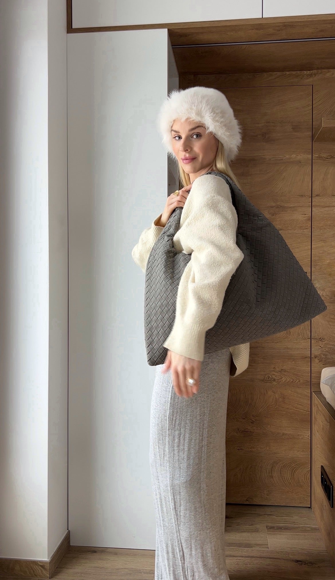Soft vegan suede tote bag styled for modern minimalist everyday outfits