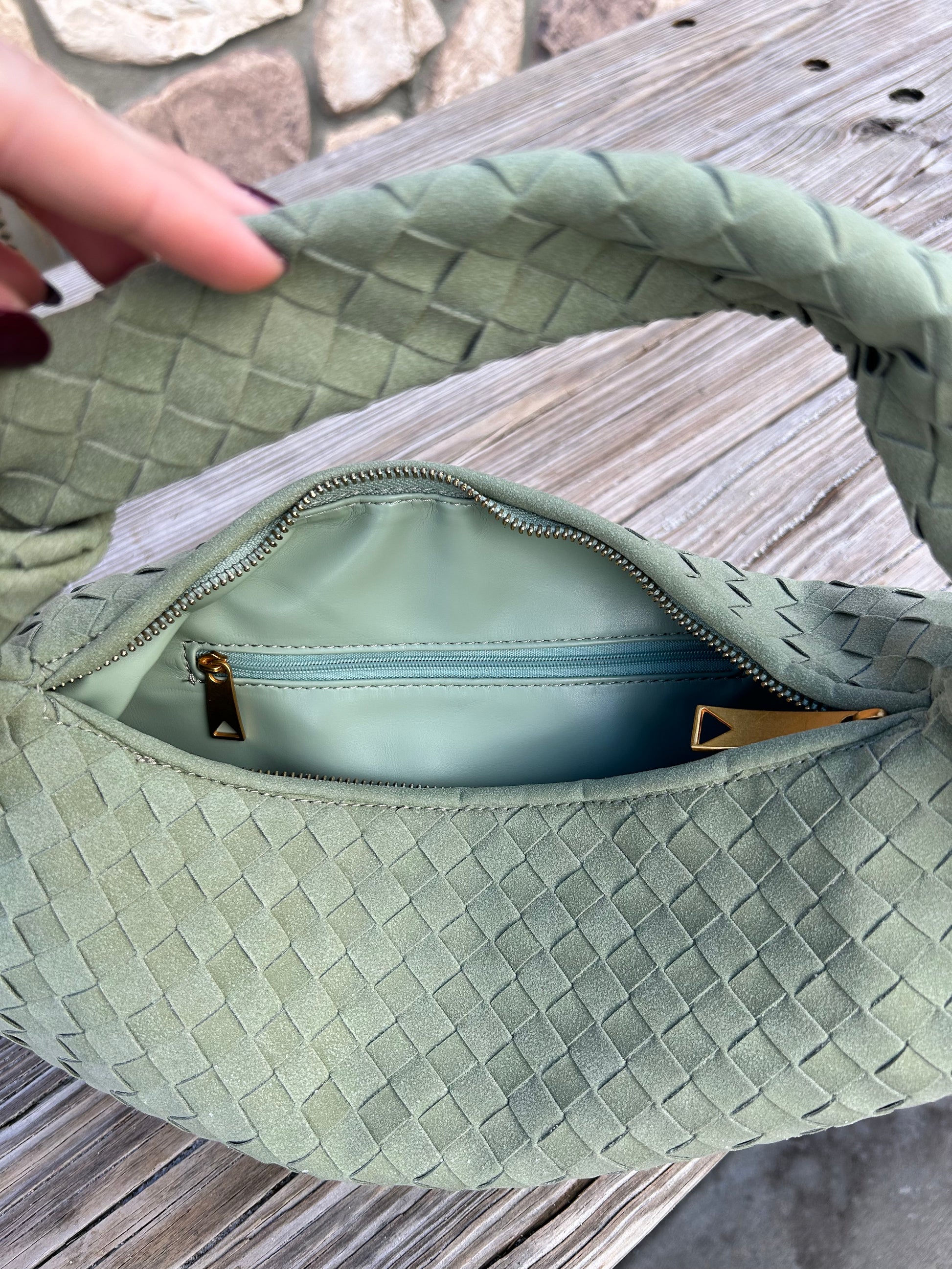 Dumpling Bag for Women Suede Woven Knot Bag Slouchy Zipper Shoulder Bag Green Trendy Tote Hobo Summer Clutch Perfect Birthday Gift for Mom mothers day gift bag designer inspired dupe suede bag pattybofficial knoten tasche luxury designer dupe bag