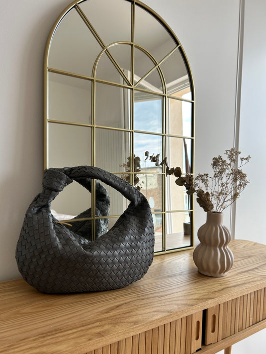 grey woven vegan leather shoulder bag