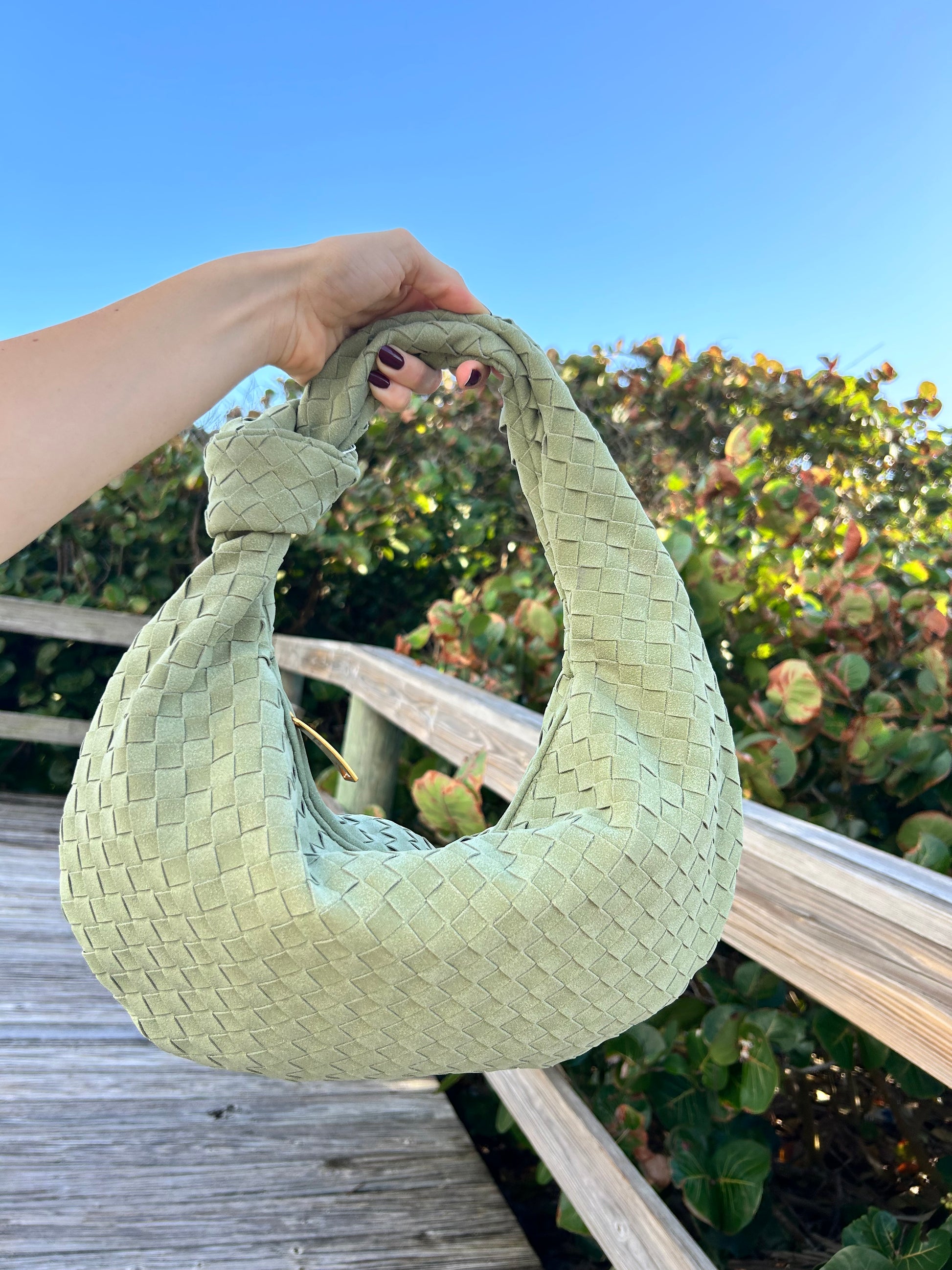 Green Suede Woven Knot Dumpling Bag  Trendy Shoulder Tote for Women Trendy Dumpling Bag for Women - Perfect Birthday Gift, Suede Shoulder Bag mothers day gift luxury handbag for women hobo shoulder bag designer dupe bag pattybofficial knoten tasche