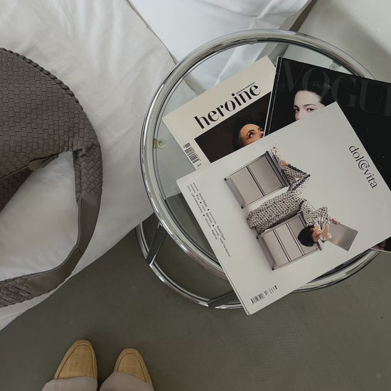 Minimalist shoulder bag neutral tones flatlay aesthetic