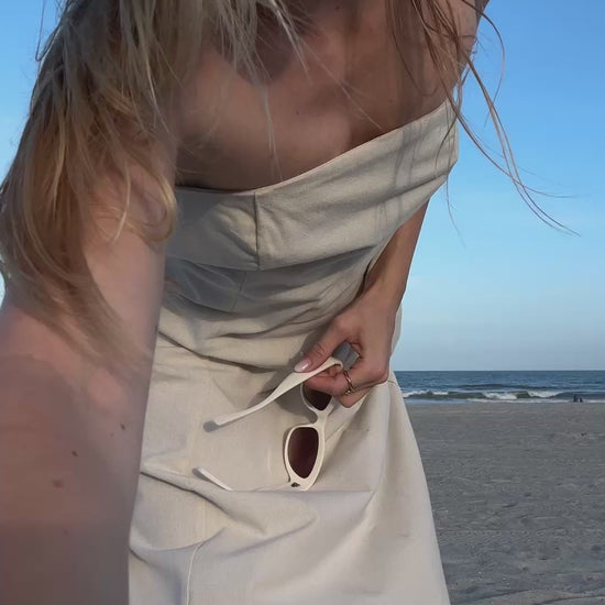 Women's Strapless Linen Dress | Summer Maxi Dress with Pockets