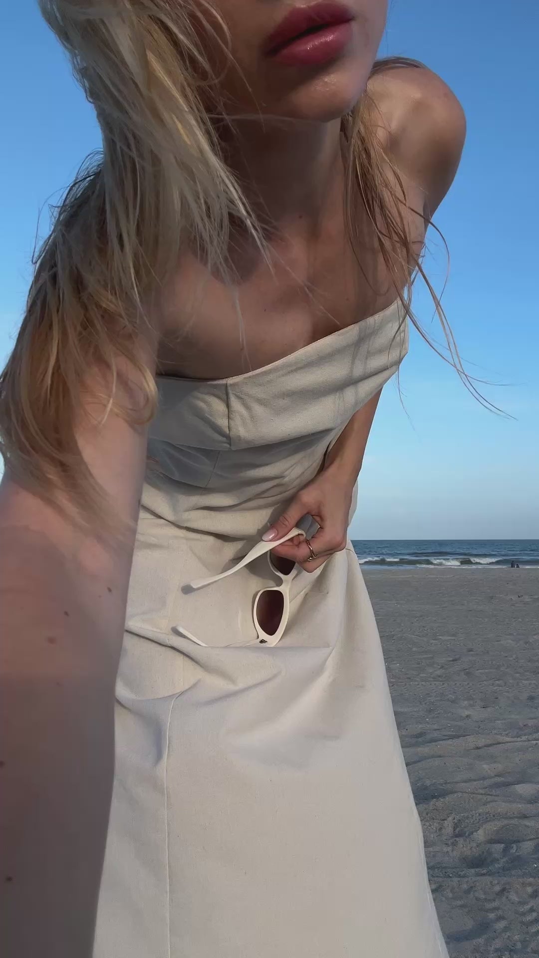 Women's Strapless Linen Dress | Summer Maxi Dress with Pockets