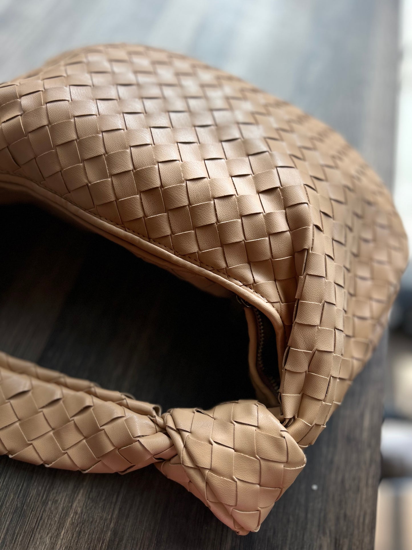 woven beige tote bag Scandinavian fashion style